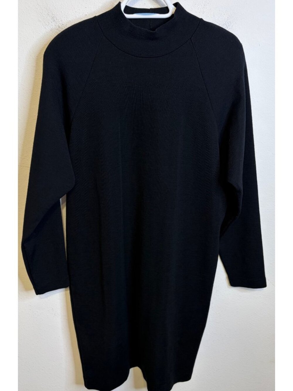 Vintage Andrea Jovine 100% Wool Knit Black Bodycon Mock Neck Long Sleeve Dress L